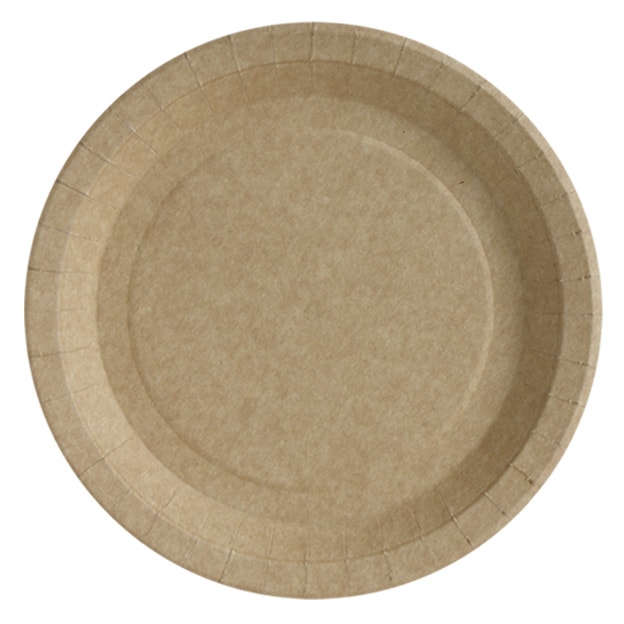 Schachtel mit 350 braunen, fettabweisenden Papptellern, 26 cm Durchmesser. Modell Europa
