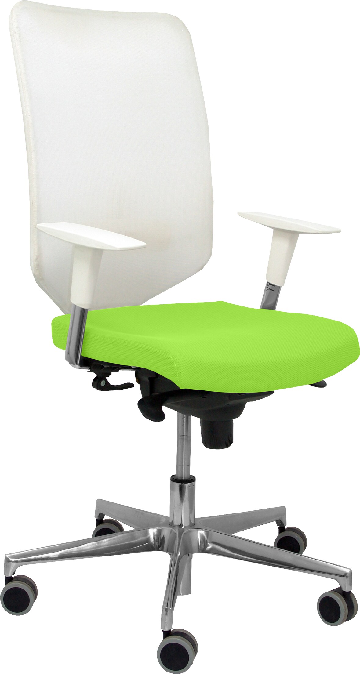 Ossa blanca Silla  y  Respaldo de malla en color blanco y asiento tapizado en tejido BALI color pistacho