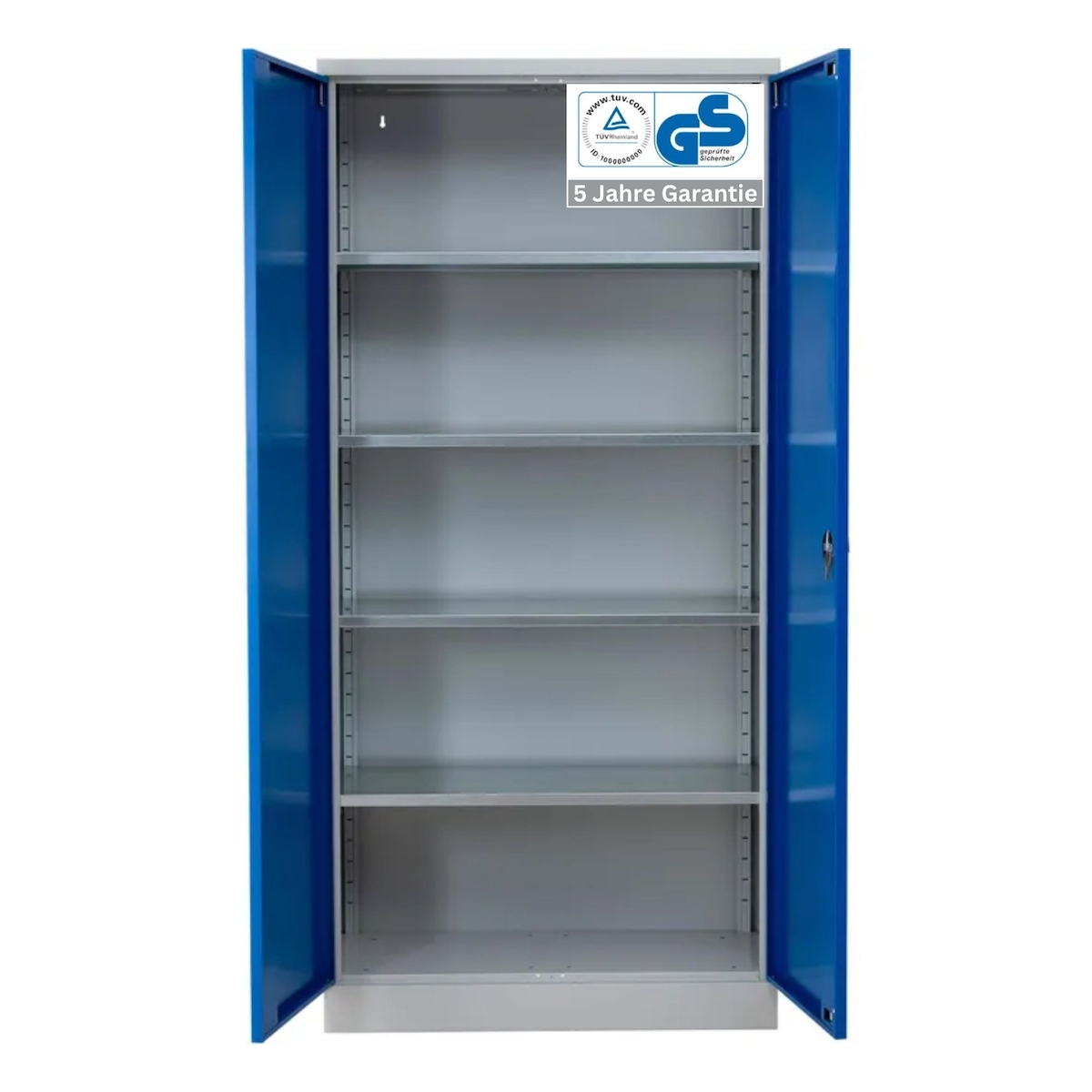 PROREGAL Stahlschrank BEE mit 5 lackierten Fachböden | HxBxT 195x92x42cm | Grau-Blau | Werkstattschrank Werkzeugschrank Aktenschrank Universalschrank