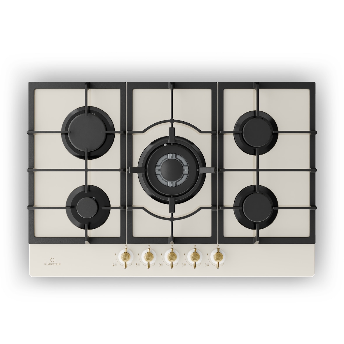 Victoria 5 Gaskochfeld 5-flammig Sabaf-Brenner Glaskeramik Retro-Look Creme