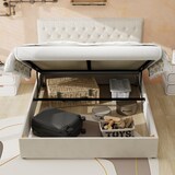 thumbnail of Polsterbett 140x200 Stoffbett Doppelbett mit Stauraum hohes gepolstertes Kopfteil Holzlatten stabil modernes Design Schlafzimmer Beige