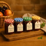 thumbnail of 80 ML - Set van 12 Mini Glazen Potjes met Geruite Deksels – Ø 5 × H 7 cm – Bewaar-, Inmaak- & Cadeaupotjes