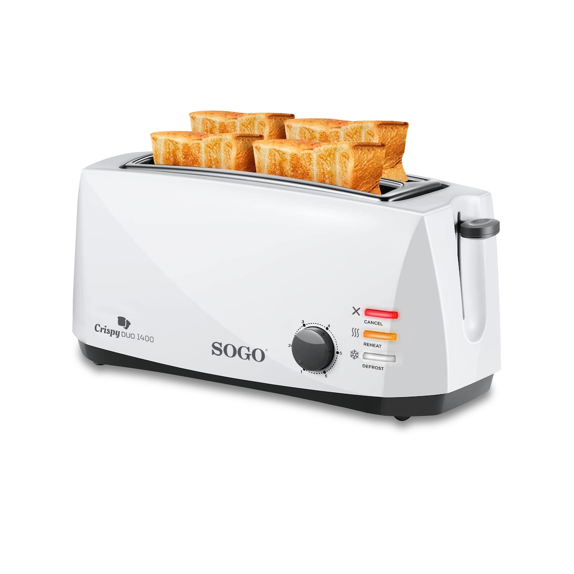 Torradeira Long Slot SOGO TOS-SS-5485; Potência: 1400W; Até 4 fatias; Abertura longa; Botão de cancelar, descongelar e reaquecer;