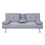 thumbnail of 3er-Sofa HWC-F60, Couch Schlafsofa Gästebett, Tassenhalter verstellbar 97x166cm ~ Textil, hellgrau