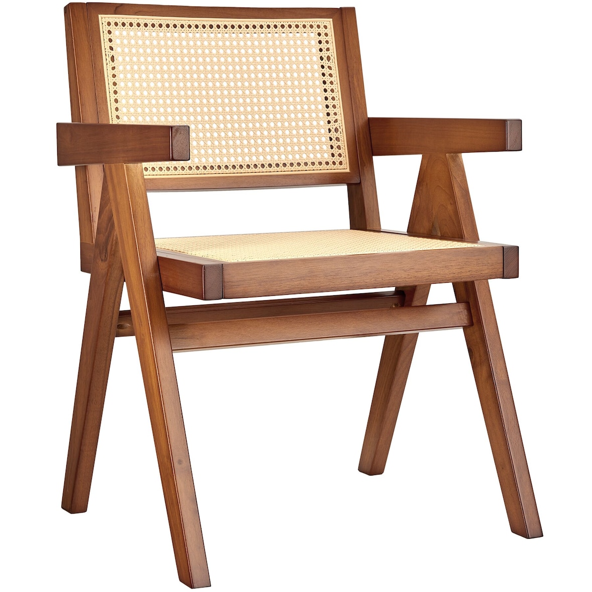 tectake Chaise de salle à manger cannage viennois et accoudoirs chêne foncé - 405889