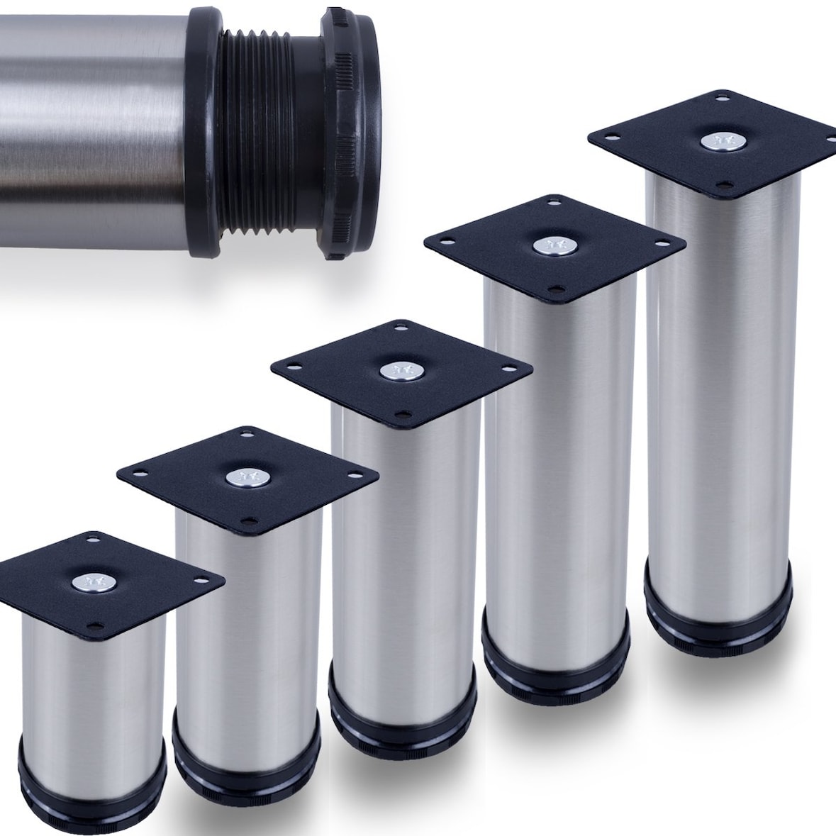 Möbelfuße verstellbar EDELSTAHL 50mm Sofafuß Küchenfuß Sockelfüße Bettfüße Bein Edelstahl V2A 150 mm