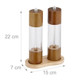 thumbnail of Relaxdays Salz- und Pfeffermühle 2er Set, Untersetzer, Keramikmahlwerk, Holz & Acryl, manuelle Mühlen, braun/transparent