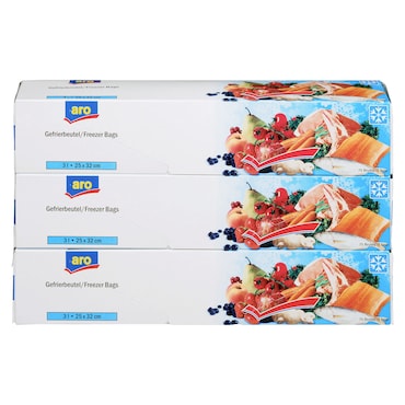 aro Bolsas de congelación, 25 x 32 cm, 3 litros, 75 unidades por rollo, 3 x rollos