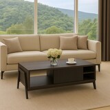 thumbnail of Couchtisch HWC-O40, Wohnzimmertisch Sofatisch, Staufächer Schiebetür MDF Metall Melamin 42x120x60cm ~ Walnuss-Optik