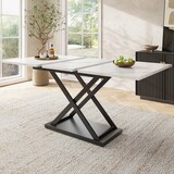 thumbnail of Ausziehbarer Esstisch 160x80x75  Weiß+Schwarz mit marmorierter MDF Platte Teleskopauszug Kreuzgestell aus Metall platzsparend und modern