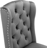 thumbnail of Esszimmerstuhl 2er Set Samt Grau 100x61x45 cm mit Eichenbeinen Knopfheftung Nieten Chromgriff, moderner Polsterstuhl für Küche und Wohnbereich