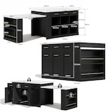 thumbnail of Kücheninsel 150x90x90 cm mit ausziehbarem Esstisch, viel Stauraum und 3,5 cm Marmor-Arbeitsplatte, Schwarz/Weiß, MDF, modernes europäisches Design