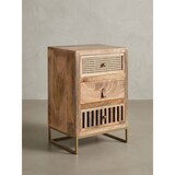 thumbnail of Nachttisch Mango Massivholz / Metall 40x60x30 cm Nachtschrank Boxspringbett, Design Nachtkonsole mit 3 Schubladen, Nachtkommode Wiener Geflecht mit