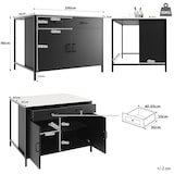 thumbnail of Stehtisch Küchenarbeitsplatte Schwarz 100x90x90 cm mit Marmoroptik Tischplatte, 2 Schubladen, verstellbare Fächer, Eisenbeine