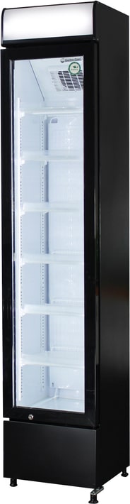 Gastro-Cool Schmaler Flaschenkühlschrank mit Werbedisplay in schwarz/ weiß / 150l - GCDC130