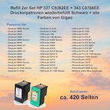 thumbnail of Refill 2er Set HP 337 C9362EE + 343 C8766EE Druckerpatronen wiederbefüllt Schwarz + alle Farben von Gigao