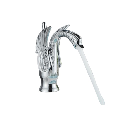 ADRIAN | Design Edelstahl Badarmatur  in Schwan Optik | Chrom glänzend luxuriöse Waschtischarmatur Hotel Gastronomie | Mischbatterie Bad 2 Anschlüsse