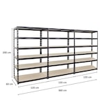 thumbnail of Mega Deal | 3x Schwerlastregal Giant Tiger | HxBxT 200x120x60cm | Fachlast 265kg | 6-Ebenen | Schwarz | Garagenregal, Lagerregal, Steckregal