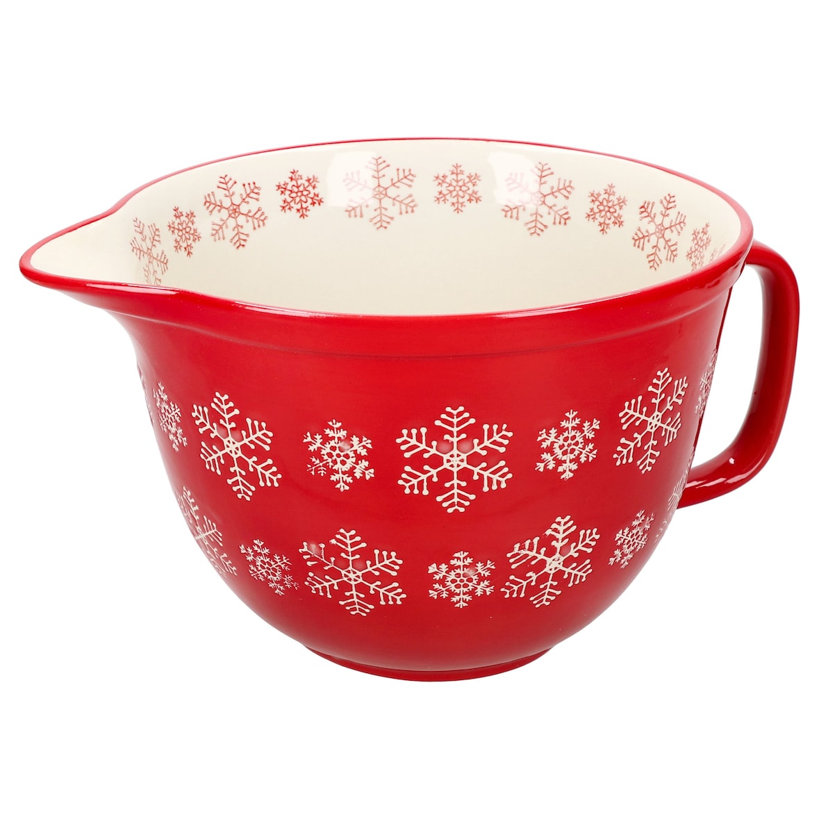 Rührschüssel Schneeflocke rot creme 2,5L Teigschale mit Griff Kekse Weihnachten