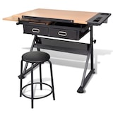 thumbnail of vidaXL Zeichentisch mit neigbarer Tischplatte 2 Schubladen und Hocker