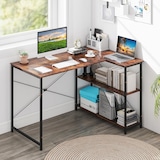 thumbnail of COSTWAY Escritorio en Forma de L, Escritorio de Esquina Reversible con Estante Ajustable y Marco de Metal, Mesa de Computadora de Madera