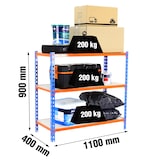 thumbnail of Schroefloos metalen rek Maderclick 3 planken. Kleur blauw/oranje/hout 900x1100x400 mm