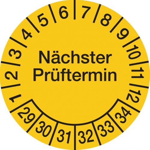Dreifke® Prüfplakette Nächster Prüftermin ab 29 gelb/schwarz - 30 mm Folie selbstklebend