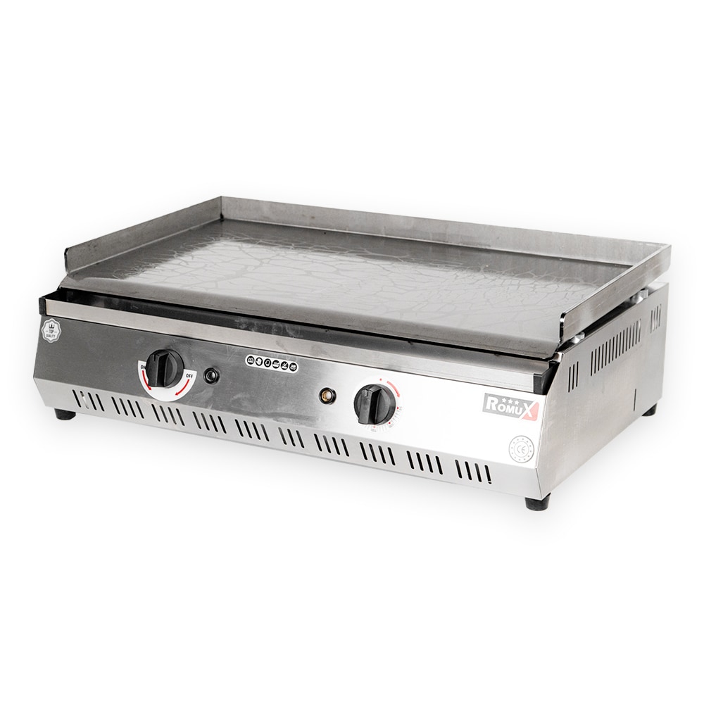 Romux® Elektrisch Grillplatte aus Edelstahl 70 cm Tischgerät mit 4 mm glatter Grillfläche für schnelles Aufheizen mit Thermoelement CE