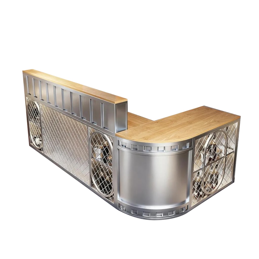 Gewerbliche Empfangstheke, Kassen- und Empfangstresen, 2-in-1 Eck-Bar, Front 100×50×110 cm, Seite 100×50×80 cm, Silber【YTZJ455】