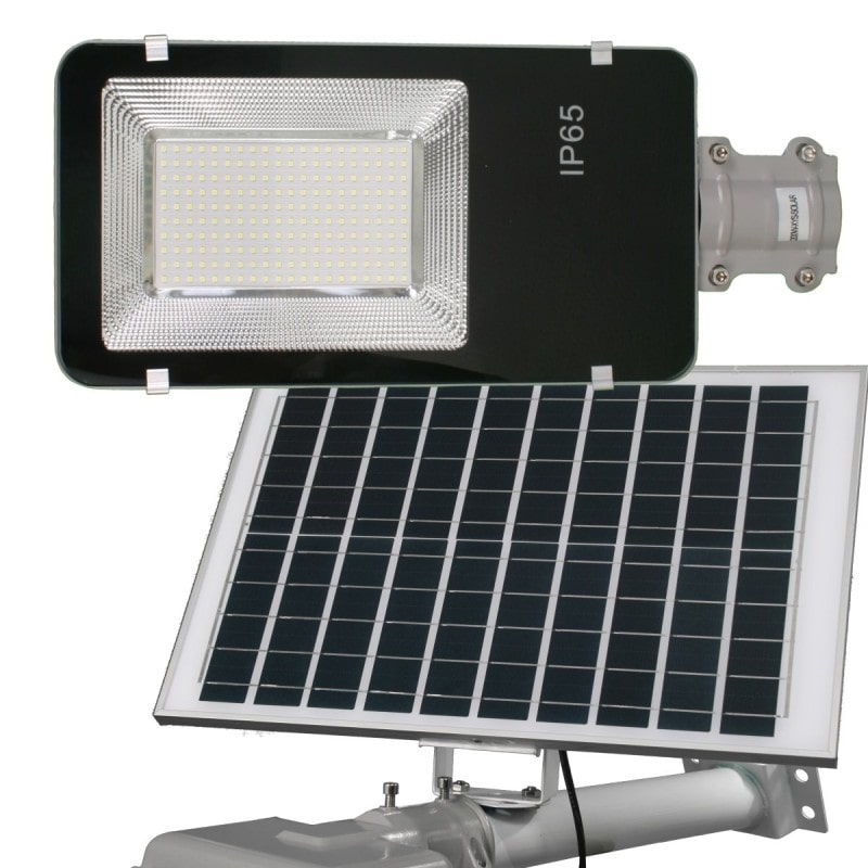 Jandei - Farola LED 200W Solar Exterior IP65 Panel Orientable 25W 200 LEDS 2500 Lúmenes, 6000K Blanco Frío Batería Ion-Litio