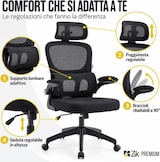 thumbnail of Sedia Ufficio Poltrona Girevole Ergonomica in Tessuto con Braccioli e Poggiatesta, Supporto Lombare, Altezza Regolabile, Direzionale - Nero