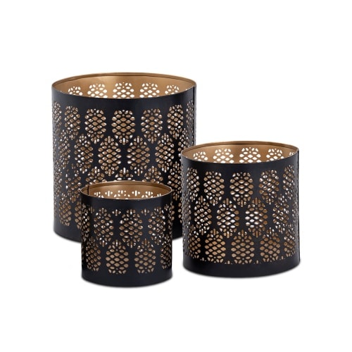 Kerzenständer 3er Set Windlicht Teelichthalter rund schwarz gold