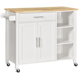 thumbnail of HOMCOM isla de cocina con ruedas mueble auxiliar de cocina con 1 cajón 2 puertas 3 estantes abiertos y barra lateral para comedor 107,5x48x89cm blanco