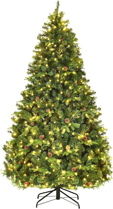 COSTWAY Árvore de Natal Artificial LED de 240 cm com Sistema Dobrável e Suporte Metálico, Árvore de Natal Decorada, Ideal para Casa