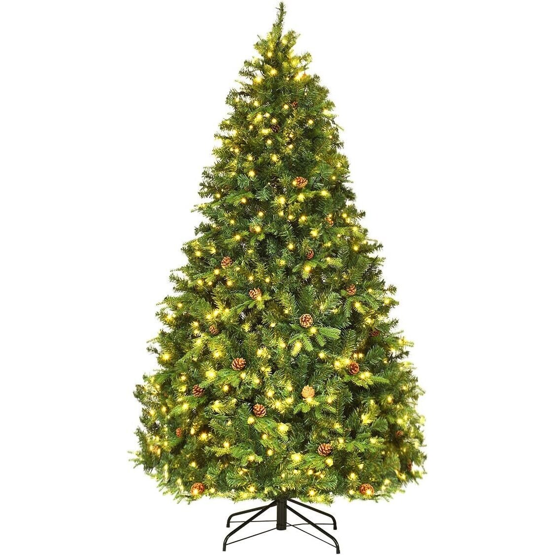 COSTWAY Albero di Natale Artificiale LED 240 cm con Sistema di Pieghevole e Supporto Metallico, Albero di Natale Decorato, Ideale per Casa