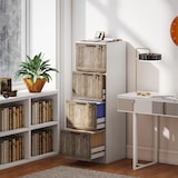 thumbnail of HOMCOM cajonera de oficina con 4 cajones cajonera de escritorio con cerradura 2 llaves barras colgantes para A4 carta 39,4x40x129 cm blanco y madera