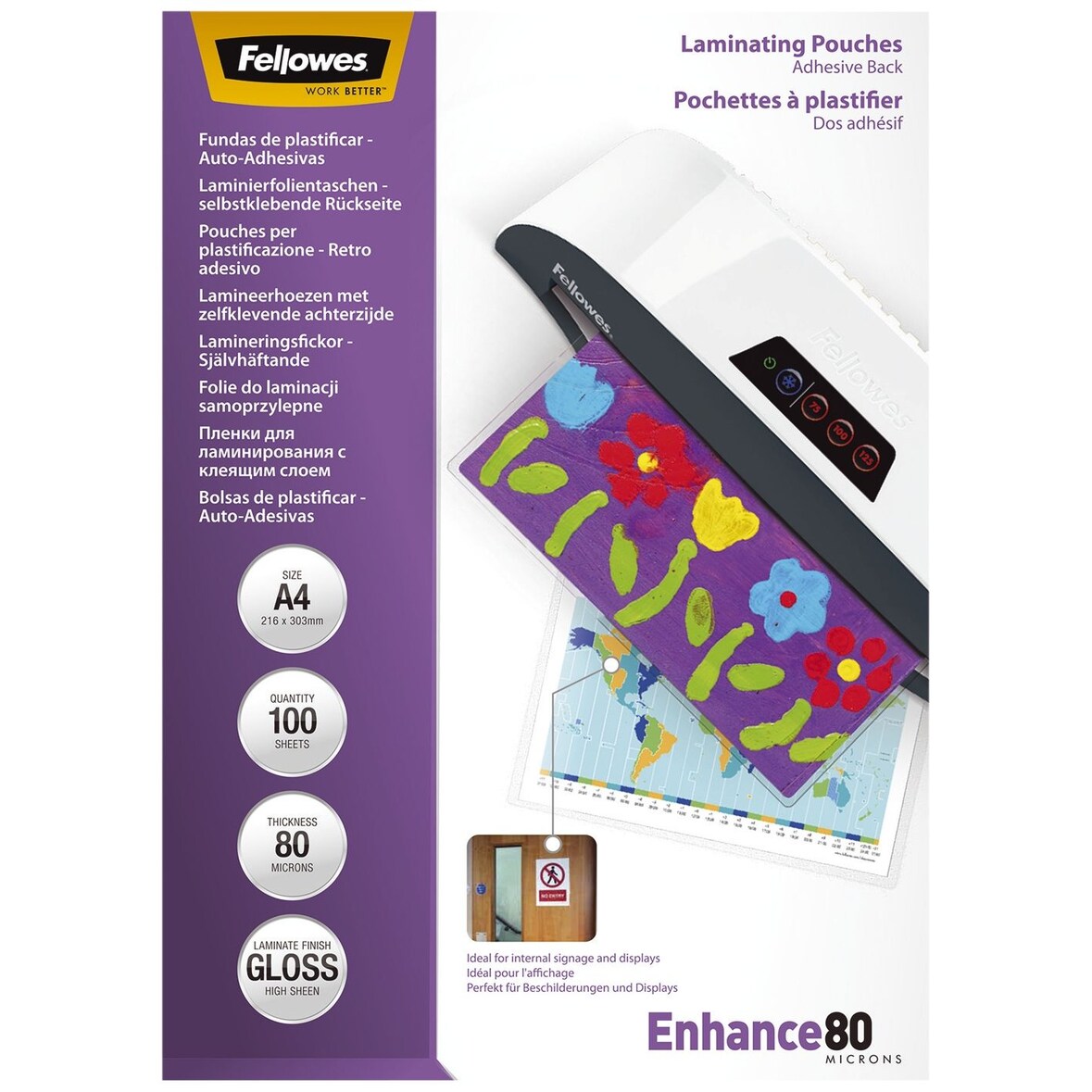 Fellowes® 5302202 Laminierfolie Enhance Mikron Peel & Stick - A4, glänzend, 80 mym, 100 Stück