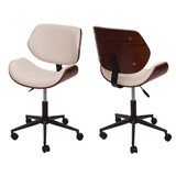 thumbnail of Bürostuhl | HxBxT 90x57x57 cm | Sitzhöhe 43cm | Bugholz Walnuss-Optik Retro drehbar höhenverstellbar MVG | Creme | Drehstuhl Schreibtischstuhl