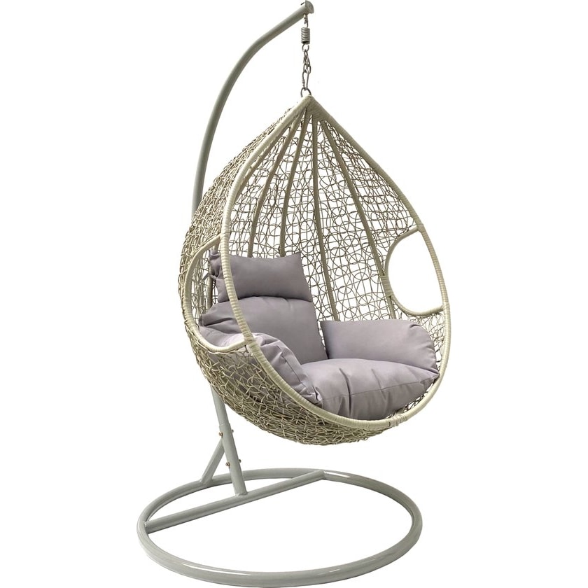 Rijoka Hangstoel Eggy Twisted Schommelstoel – Grijs Rattan - Grijs Kussen - Large - Voor personen 1.90m Max.
