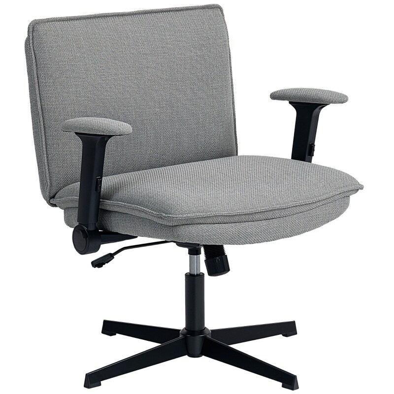 Bürostuhl Drehstuhl 76x70x97 cm höhenverstellbar mit hochklappbaren Armlehnen Leinenoptik atmungsaktiver Stoff Stahlbasis Grau