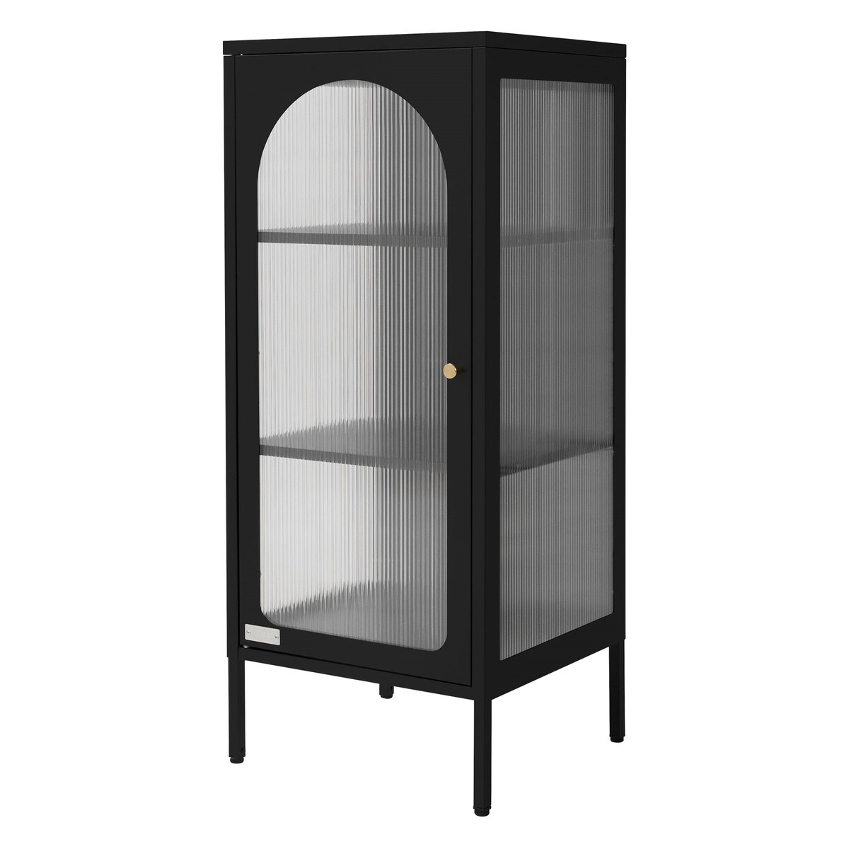 ML-Design Vitrinenschrank 42x102,5x40 cm Schwarz, Schmale Vitrine aus Stahl im Industriestil, mit 3 Ablagen & 1 Tür, Wohnzimmer Metallschrank,