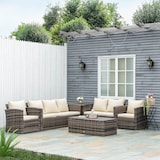 thumbnail of Outsunny Conjunto de Muebles de Jardín de Ratán 6 Piezas Sofá Doble Sofá de 3 Plazas 2 Sillones Individuales 2 Mesas Auxiliares con Almacenamiento