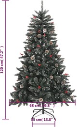 Ein künstlicher Weihnachtsbaum mit Zapfen und Beeren.
