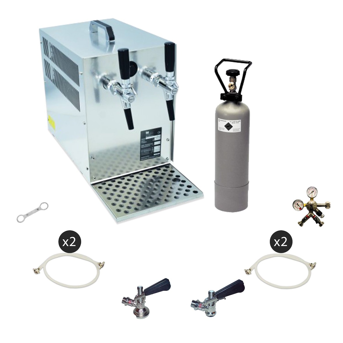 Komplett Set - Zapfanlage, Bierzapfanlage - Bierkoffer, 2-ltg. 60 Liter/h, Zapfkopf:Korb,Zapfkopf 2:Köpi
