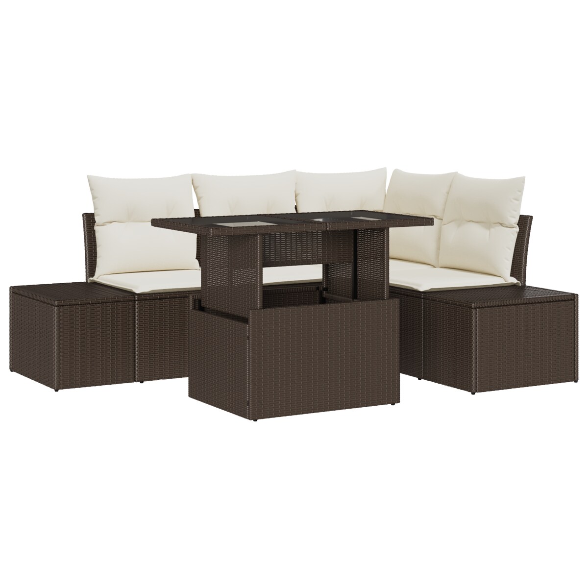 vidaXL 5-teiliges Garten-Sofa-Set mit Kissen, braunes Poly-Rattan