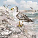thumbnail of 20 Servietten Papier 33x33cm 3-lagig - hochwertige Einweg Papierservietten Möwen Felsen Meer Wellen maritim Vintage Küste naturinspiriert Sommerdeko