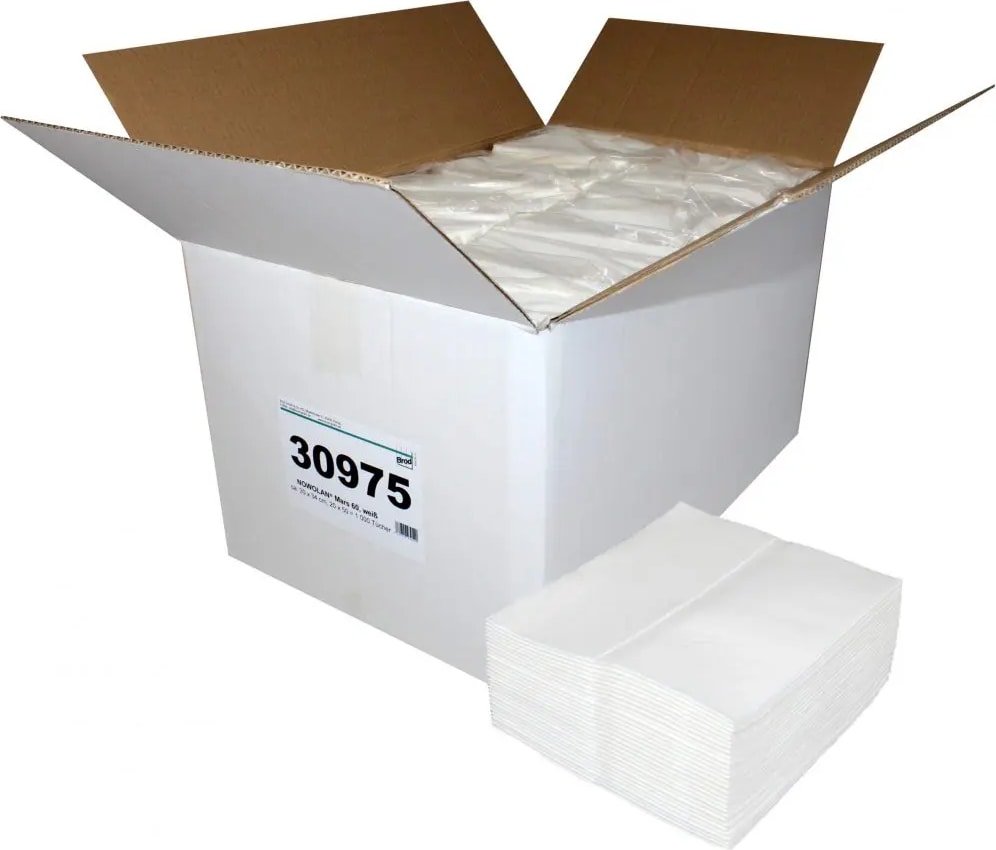 NOWOLAN® Mars 60, Wasch-u. Pflegetücher, weiß, 90 % Zellstoff, 10 % VAT-Binder, ca. 30x34 cm, 20x50=1.000 Tücher