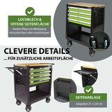 thumbnail of Werkstattwagen Profi Compact bestückt 85 x 68 x 46 cm Holzplatte 4 Schubladen Lochwand Ablage grün