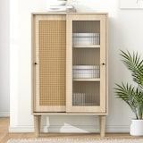 thumbnail of Merax 100 cm hohes holzfarbenes Sideboard mit Kunststoff-Rattantüren und Schiebetüren aus Glas, mit 6 Fächern hinter den Türen