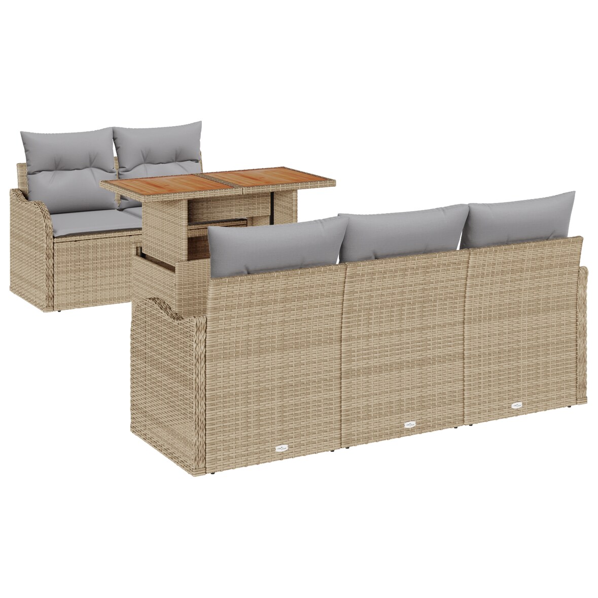 vidaXL 6-teiliges Garten Sofa Set mit Kissen Beige aus Poly Rattan Akazie